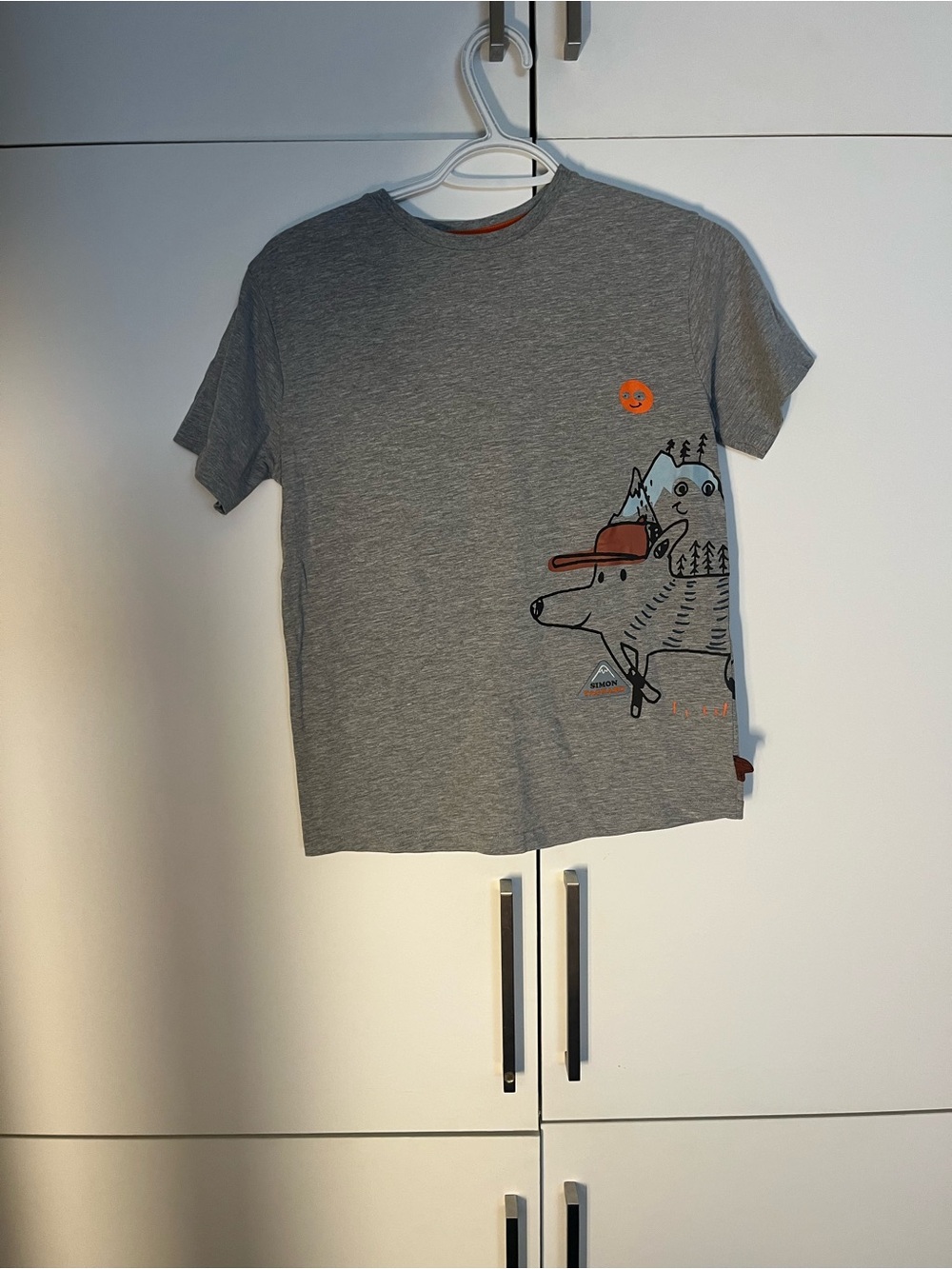 Kids Grey Graphic Short Sleeve Tee with Orange Accents  12 yo